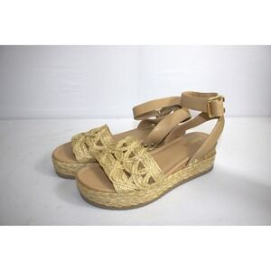 SODA Espadrille Wedge Sandals Tan Woven Platform Ankle Strap Women's Size 8